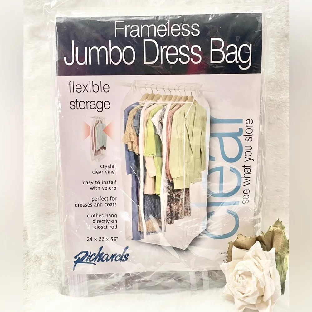 New with tags FRAMELESS JUMBO DRESS BAG CLEAR VINYL . Installs w/Velcro!